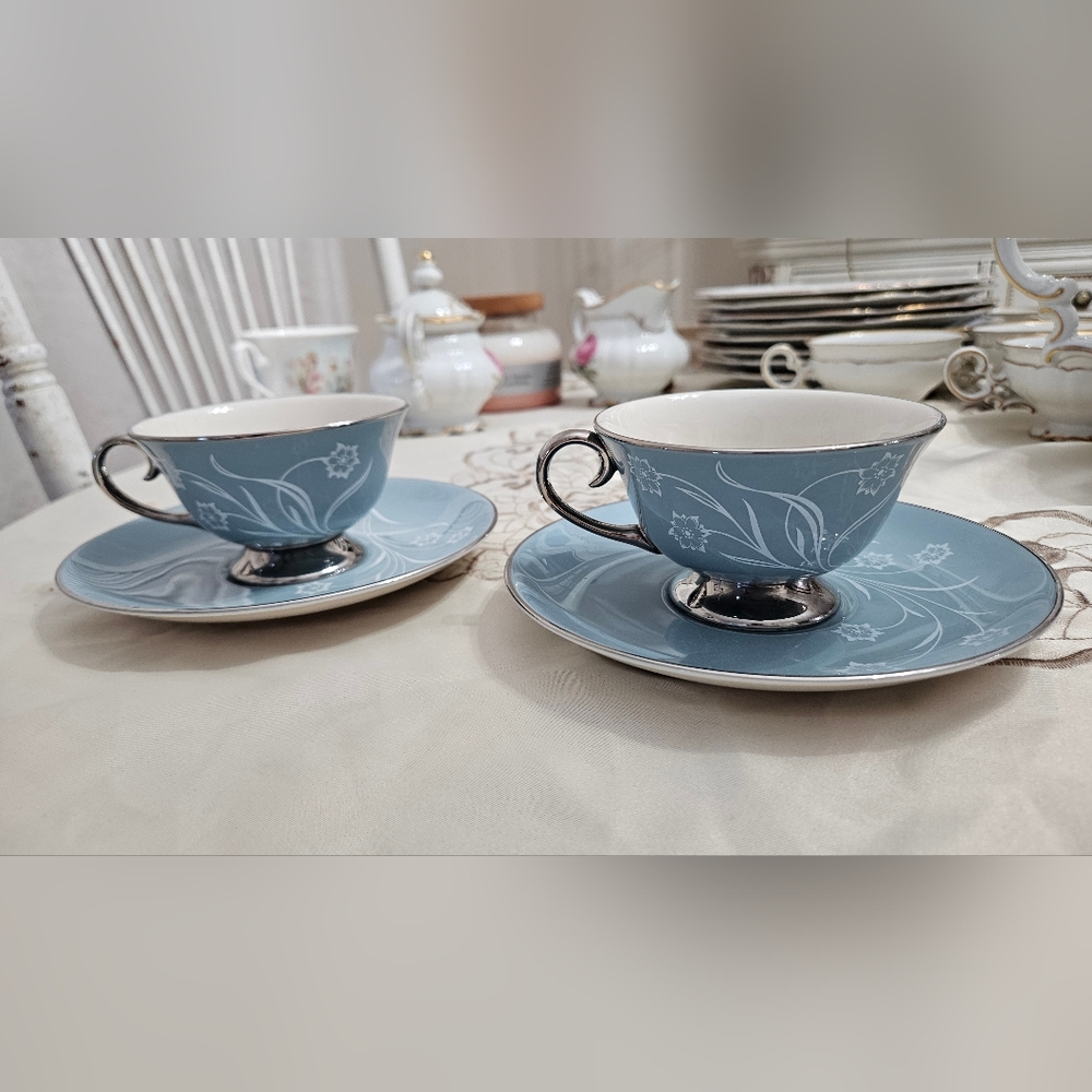 Vintage Blue Floral Teacup and Saucer Set